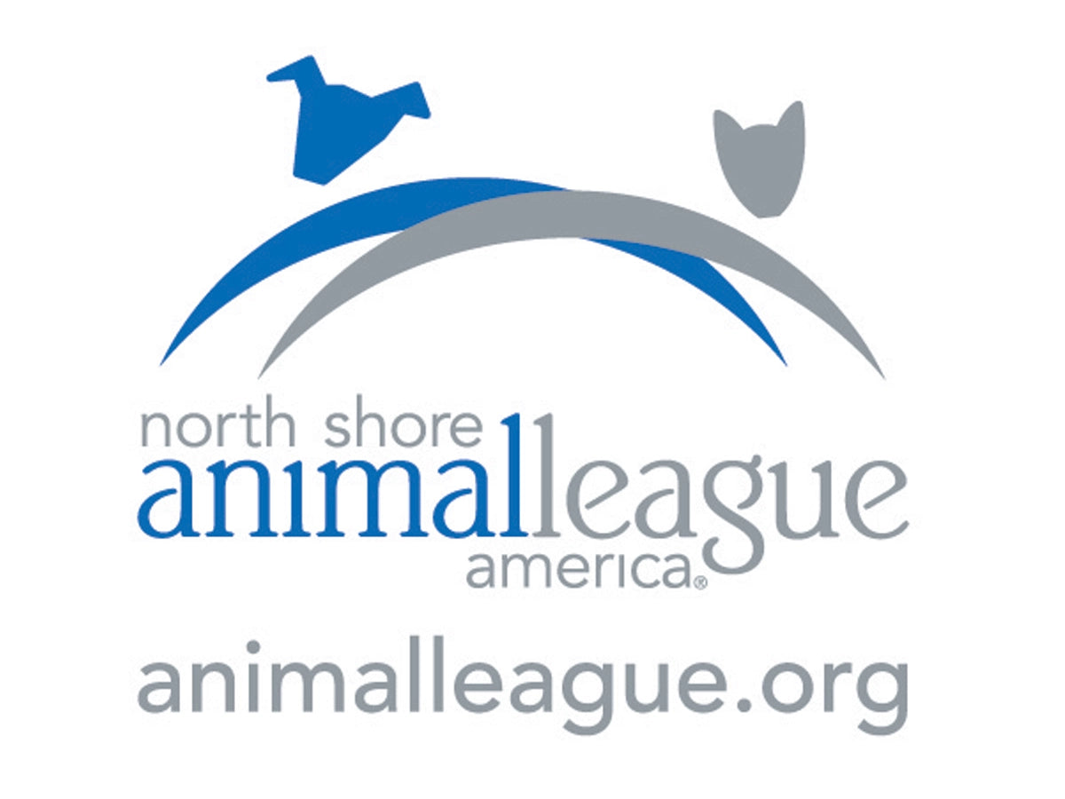 Logo of North Shore Animal League America with a blue bird and gray cat silhouette on a white background.