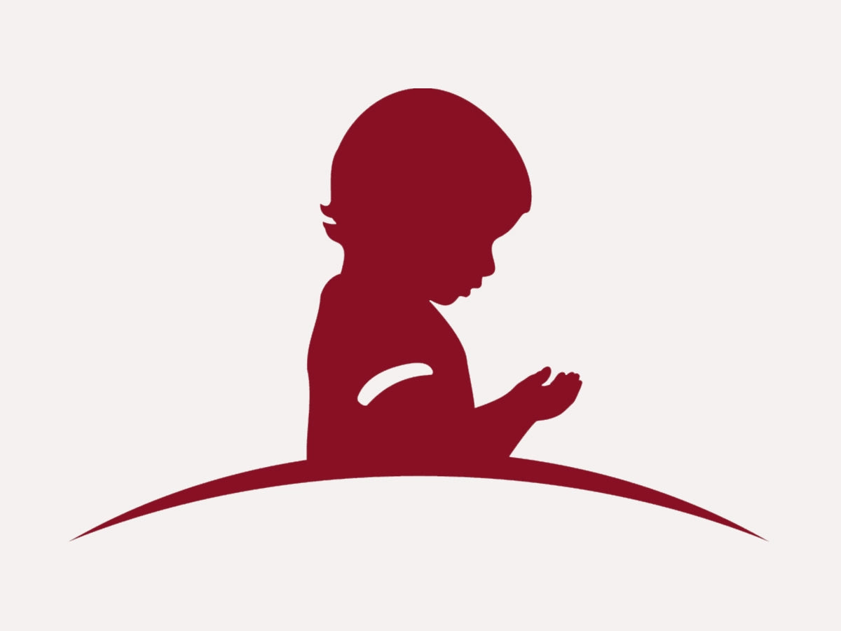 Silhouette of a child holding hands on a white background