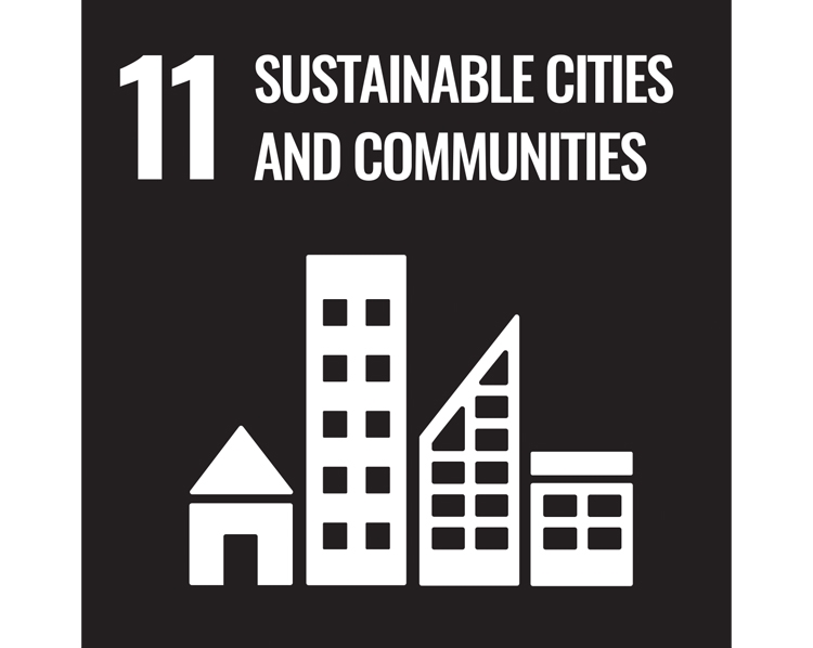 11 sustainable cities and communities, graphic of 4 buildings