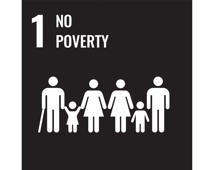 1 no poverty , pictured is 6 human figure outlines of varying ages
