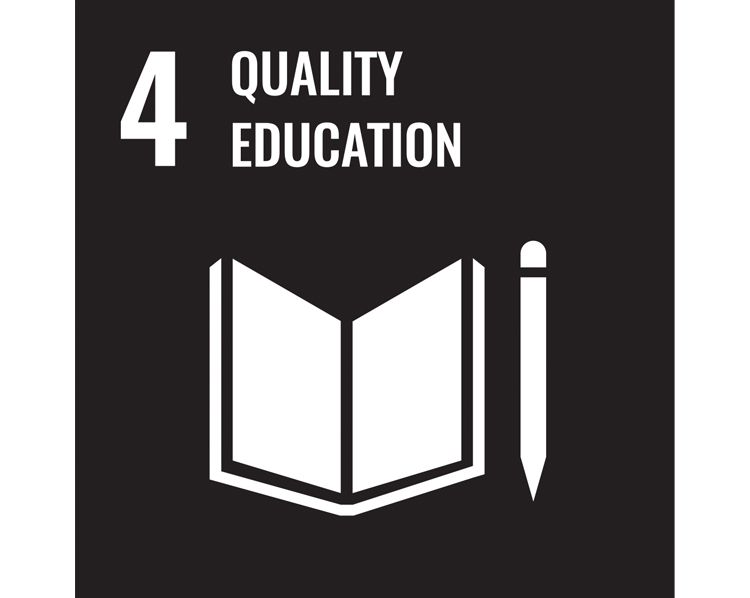 4 quality education, graphic of book and pen